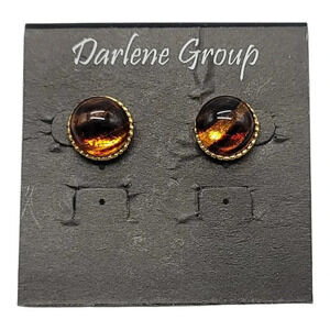 Darlene Group Round Gold Toned Faux Tiger Eye Post Earrings